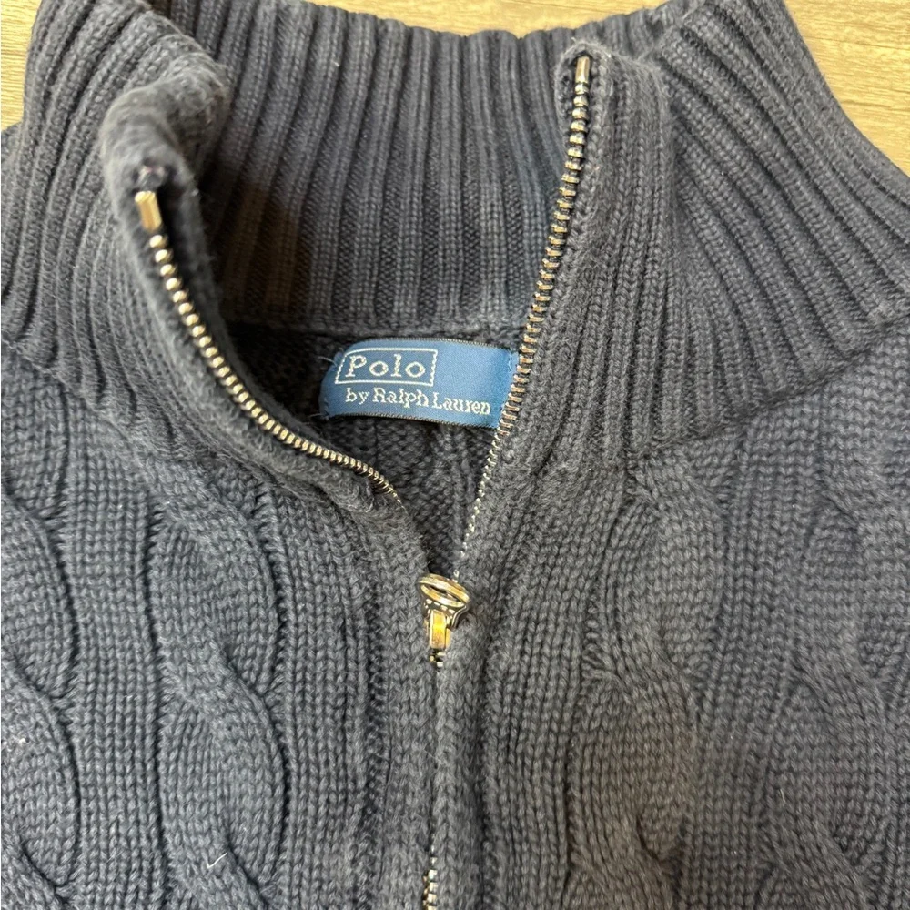 Ralph Lauren Dark Blue Cable-Knit Quarter Zip Sweater - Picture 2 of 11